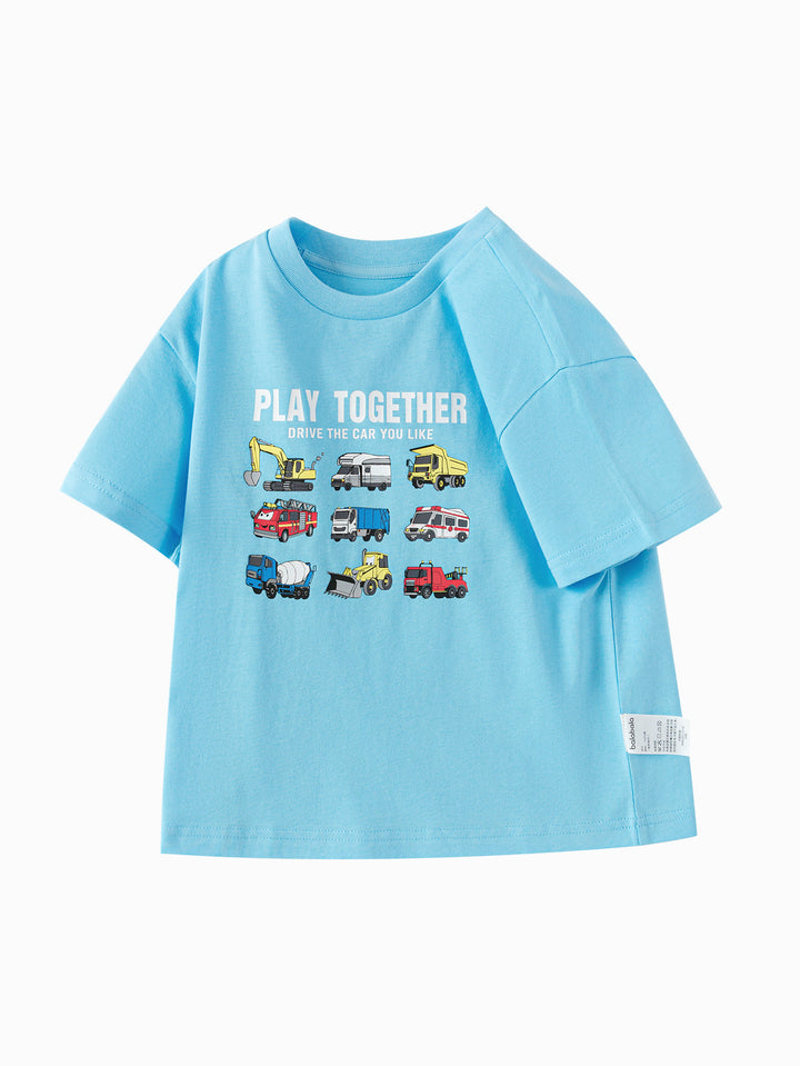 Ice blue Baby Boy Round V-Neck Short-Sleeved T-Shirt