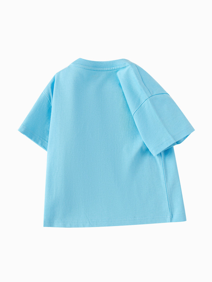 Ice blue Baby Boy Round V-Neck Short-Sleeved T-Shirt