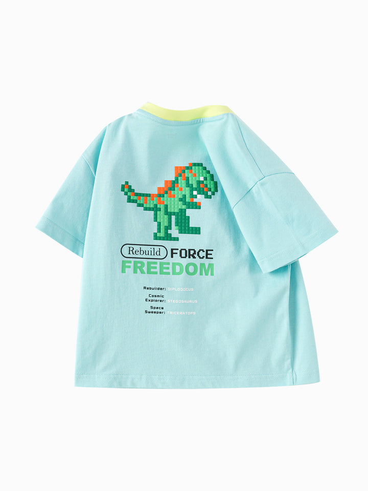 Powder Green Baby Boy Round V-Neck Short-Sleeved T-Shirt