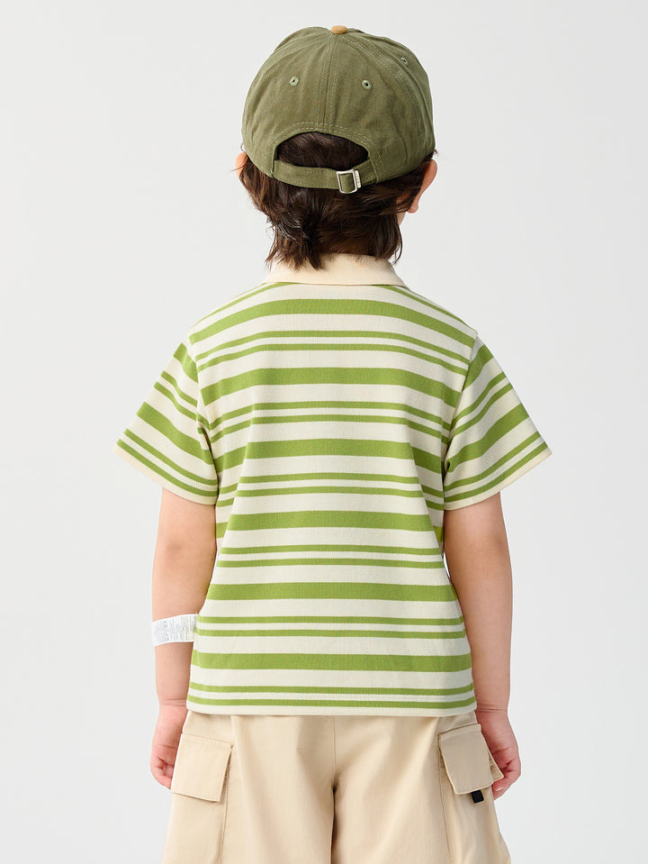 Green White Baby Boy Round V-Neck Short-Sleeved T-Shirt