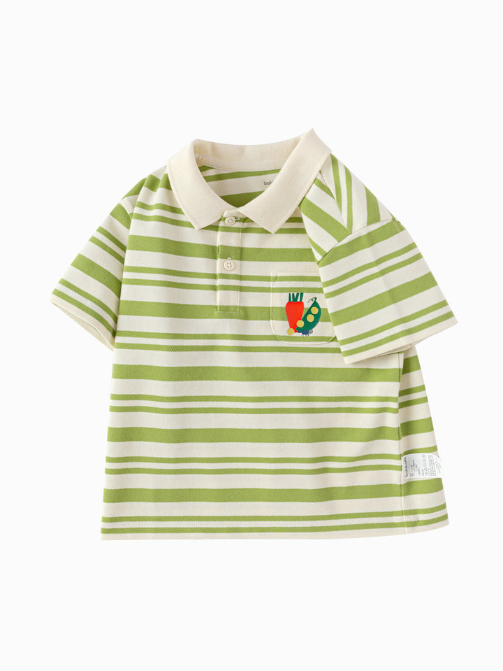 Green White Baby Boy Round V-Neck Short-Sleeved T-Shirt