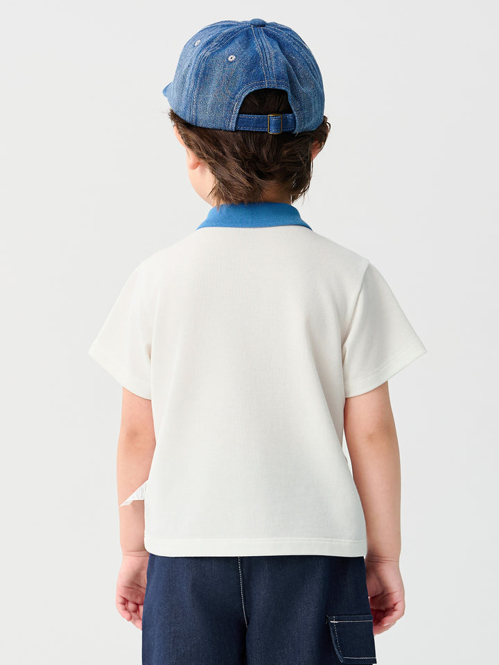 Raw White Baby Boy Round V-Neck Short-Sleeved T-Shirt