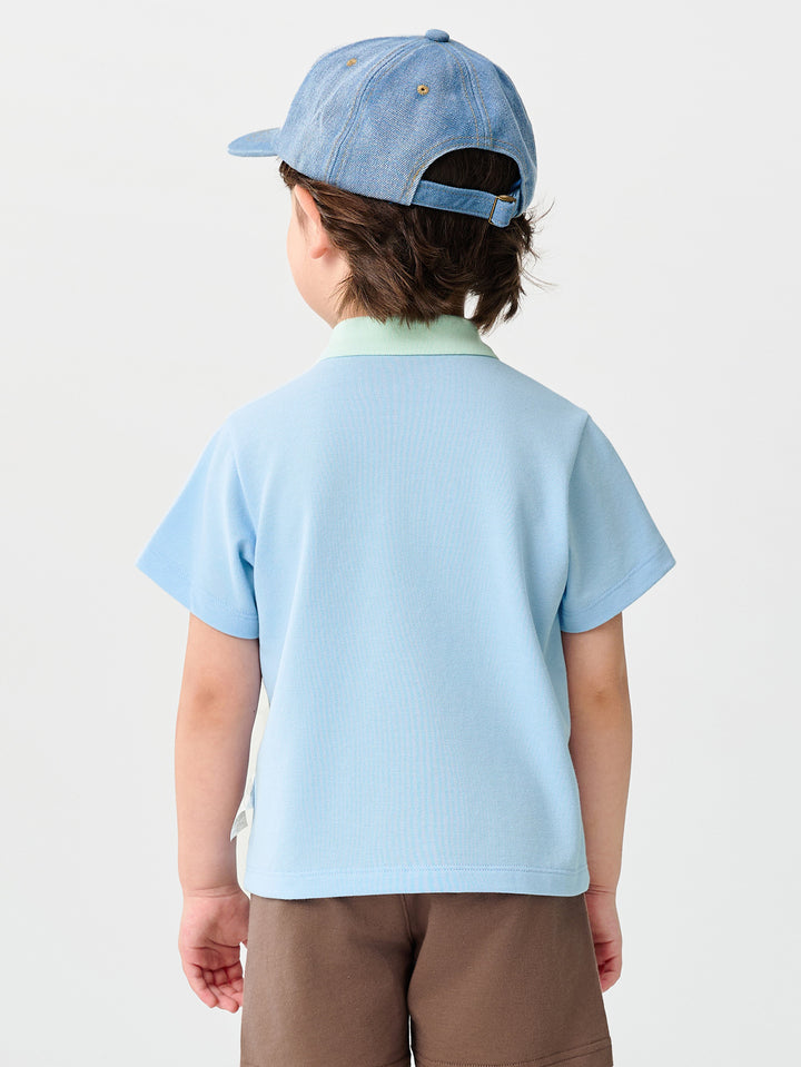 Ice blue Baby Boy Round V-Neck Short-Sleeved T-Shirt