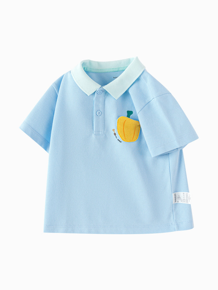 Ice blue Baby Boy Round V-Neck Short-Sleeved T-Shirt