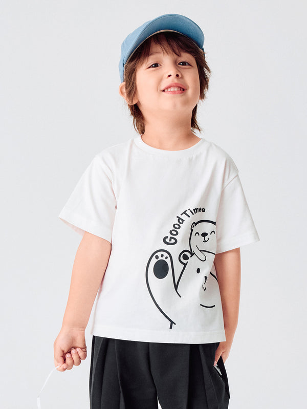 Raw White Kids Unisex Round V-Neck Short-Sleeved T-Shirt