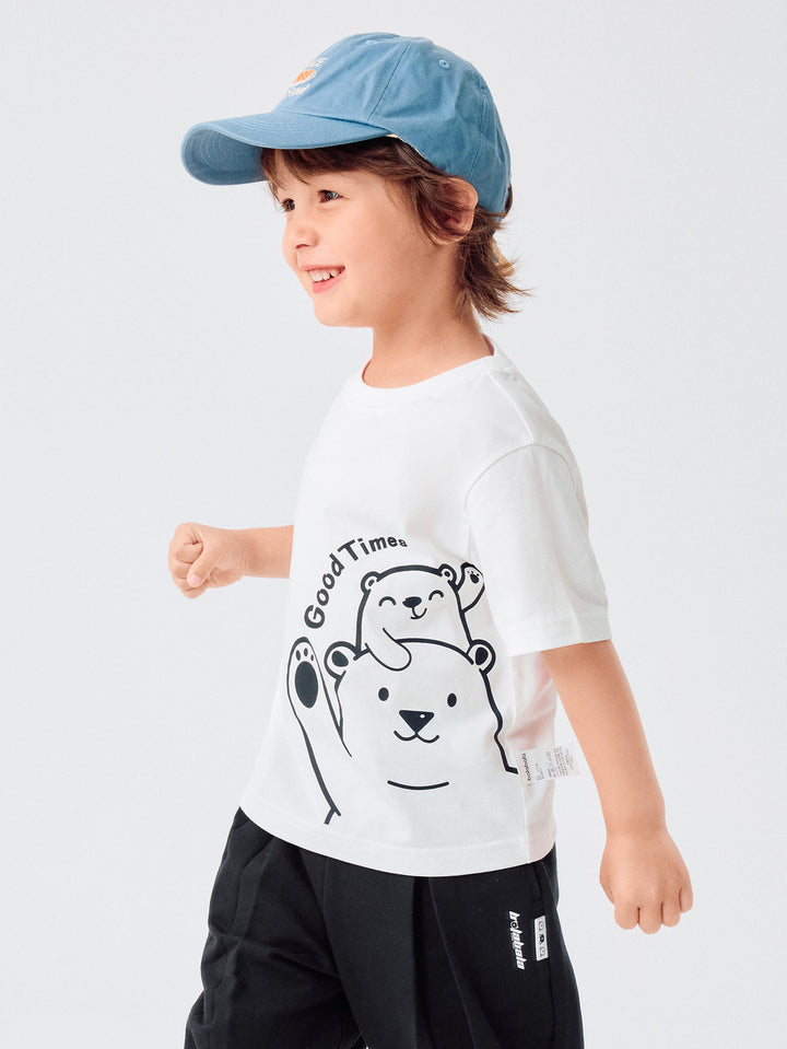 Raw White Kids Unisex Round V-Neck Short-Sleeved T-Shirt