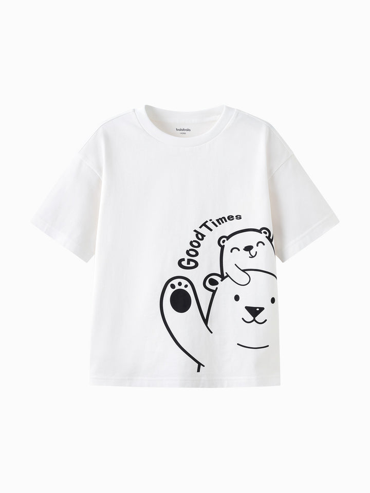 Raw White Kids Unisex Round V-Neck Short-Sleeved T-Shirt