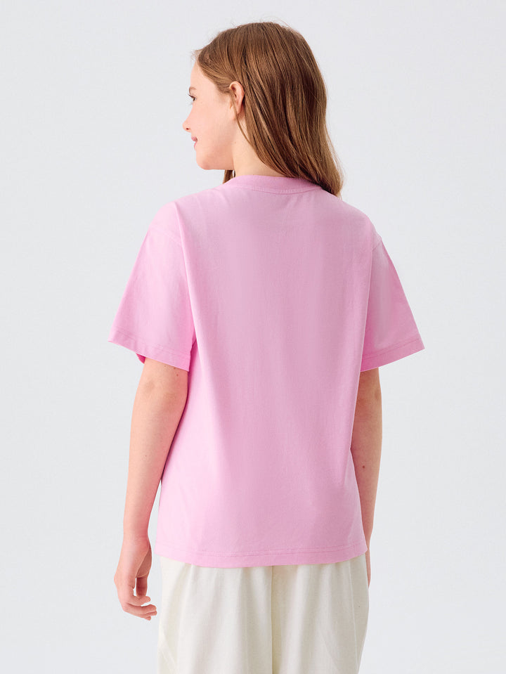 Pink Kids Unisex Round V-Neck Short-Sleeved T-Shirt