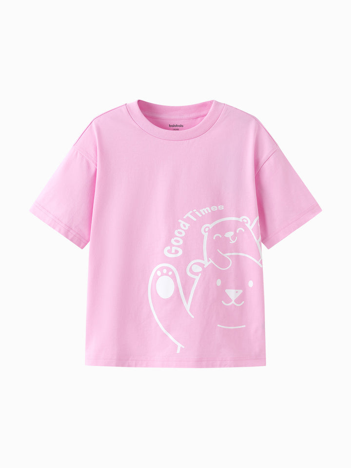 Pink Kids Unisex Round V-Neck Short-Sleeved T-Shirt