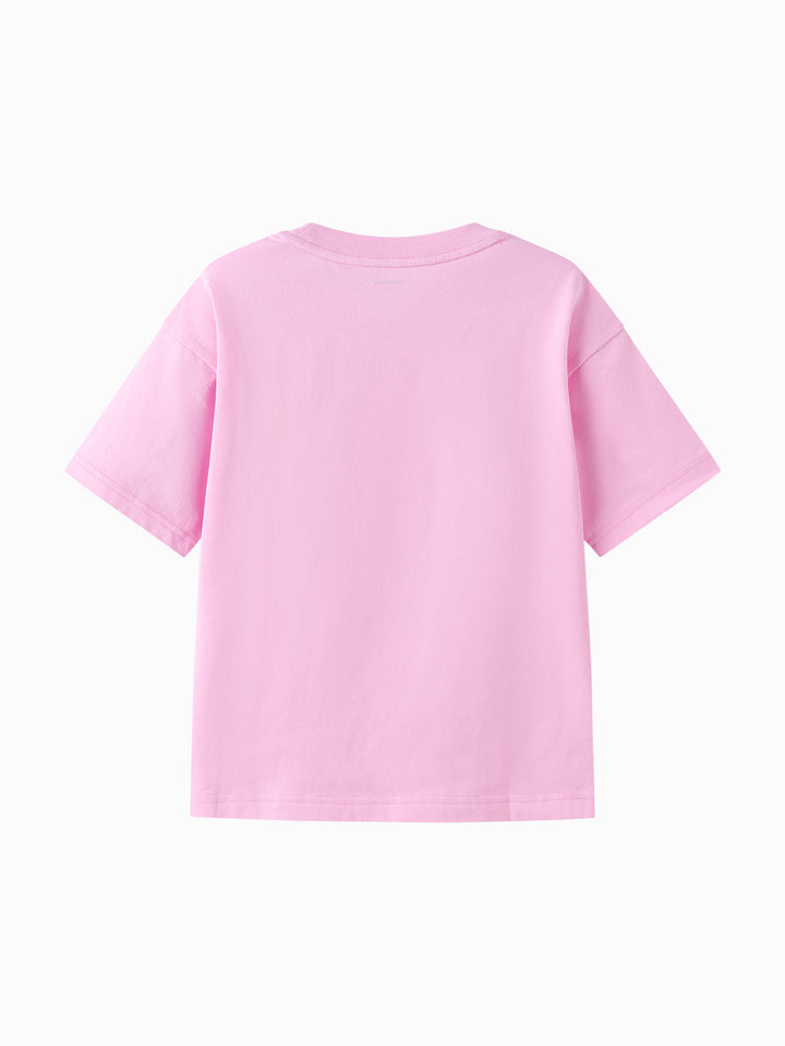 Pink Kids Unisex Round V-Neck Short-Sleeved T-Shirt