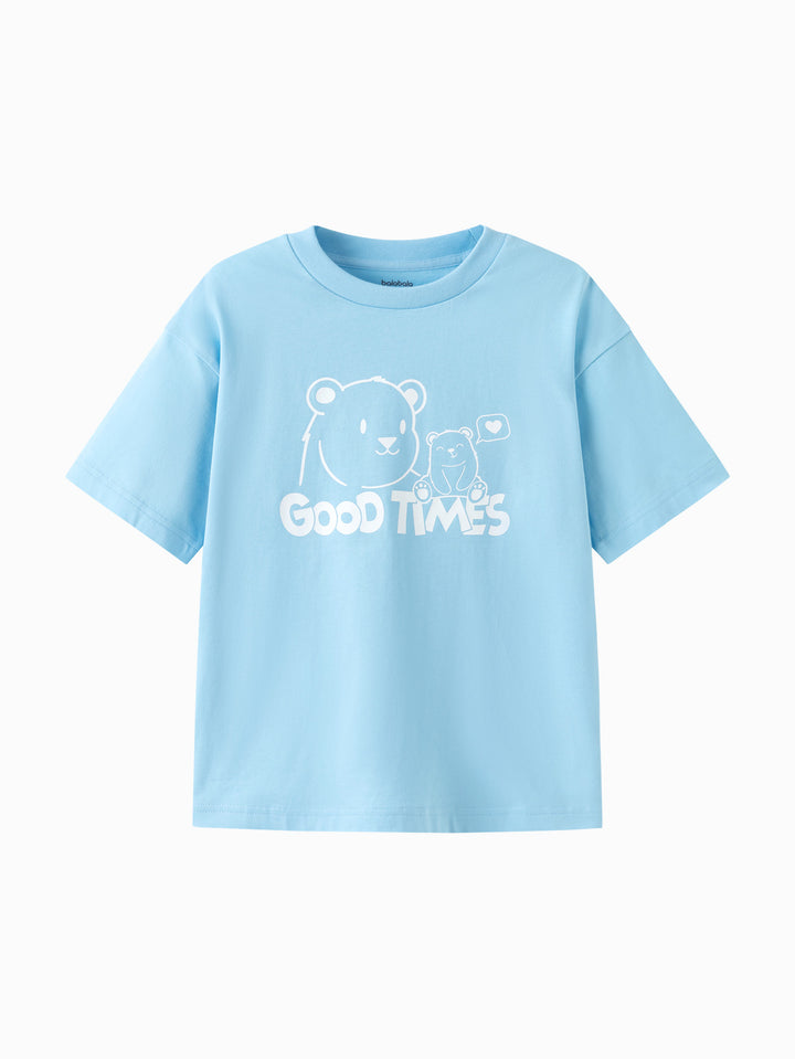 Powder Blue Kids Unisex Round V-Neck Short-Sleeved T-Shirt