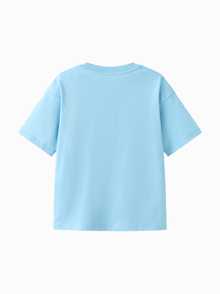 Powder Blue Kids Unisex Round V-Neck Short-Sleeved T-Shirt