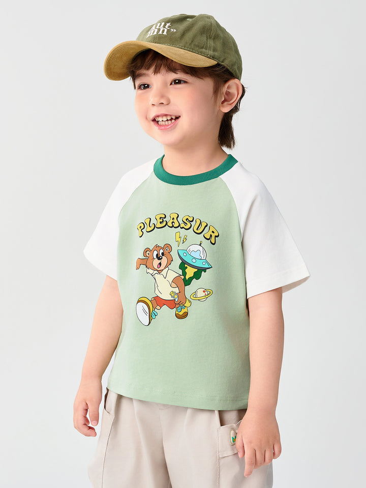 Bean Green Baby Unisex Round V-Neck Short-Sleeved T-Shirt