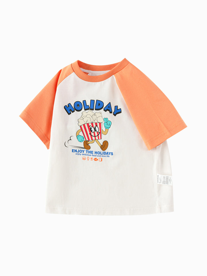 Orange-Red Baby Unisex Round V-Neck Short-Sleeved T-Shirt