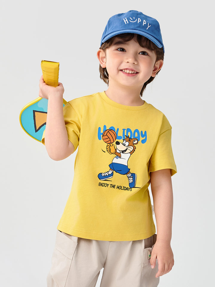 Medium Yellow Baby Unisex Round V-Neck Short-Sleeved T-Shirt