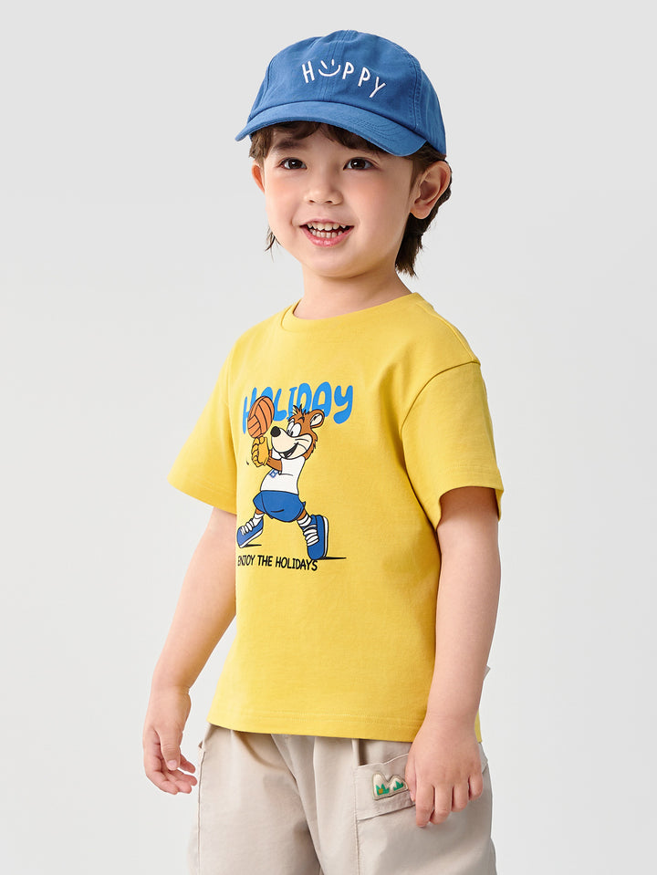 Medium Yellow Baby Unisex Round V-Neck Short-Sleeved T-Shirt