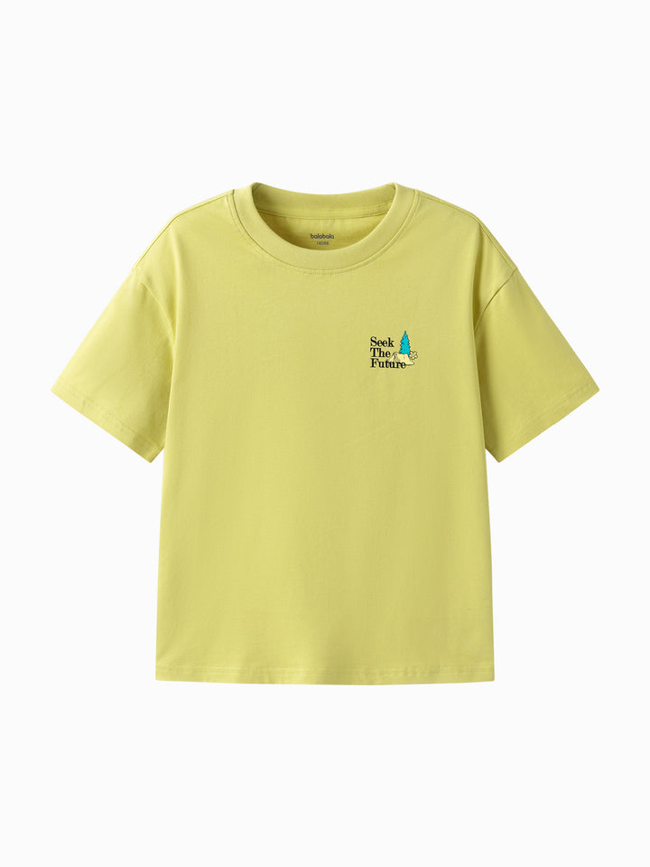 Light Yellow Brown Kids Unisex Round V-Neck Short-Sleeved T-Shirt