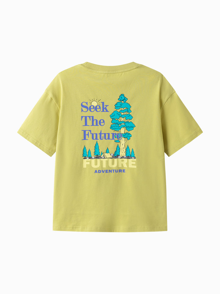 Light Yellow Brown Kids Unisex Round V-Neck Short-Sleeved T-Shirt