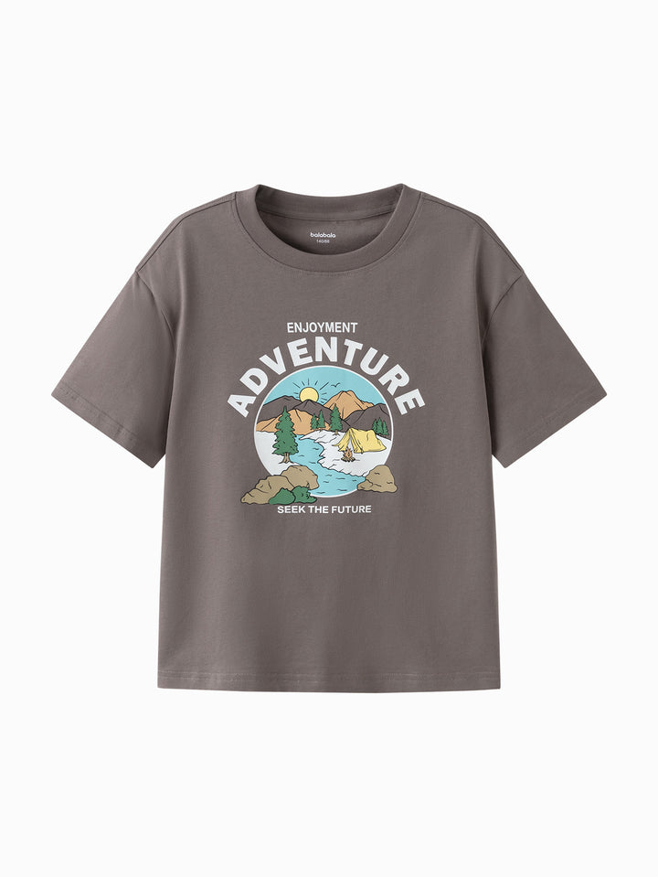 Light Tan Kids Unisex Round V-Neck Short-Sleeved T-Shirt