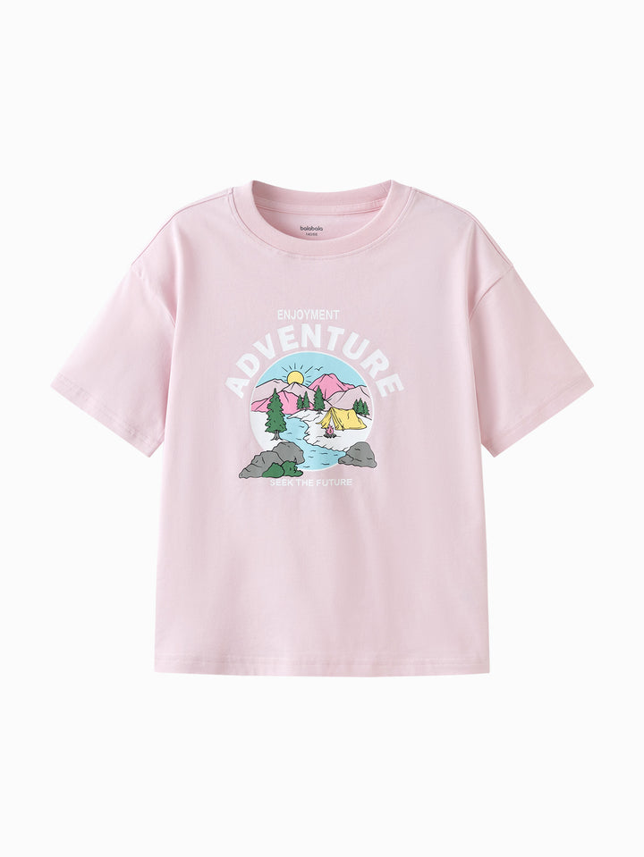 Pink Kids Unisex Round V-Neck Short-Sleeved T-Shirt