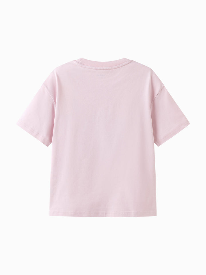 Pink Kids Unisex Round V-Neck Short-Sleeved T-Shirt