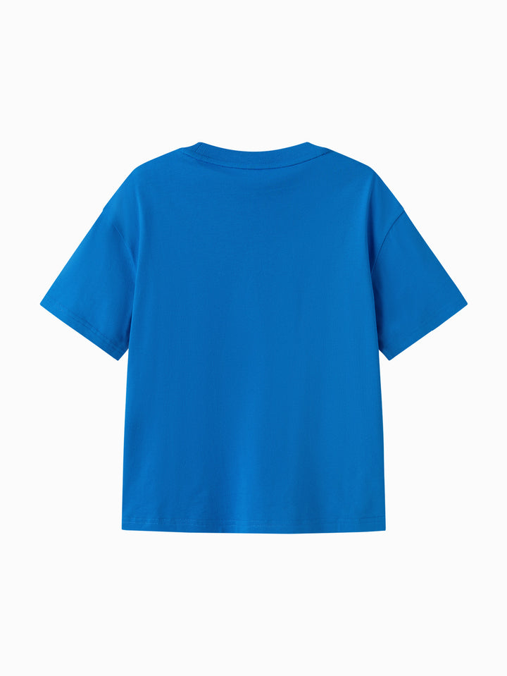 Sapphire Blue Kids Unisex Round V-Neck Short-Sleeved T-Shirt