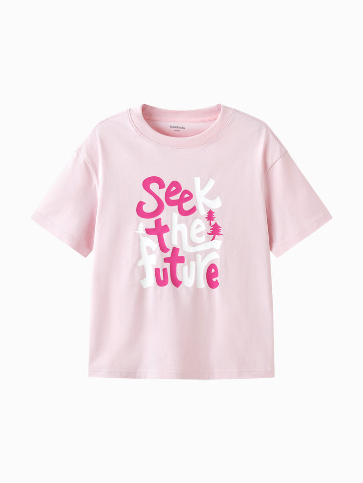 Pink Kids Unisex Round V-Neck Short-Sleeved T-Shirt