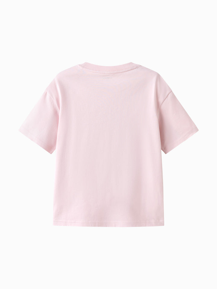 Pink Kids Unisex Round V-Neck Short-Sleeved T-Shirt