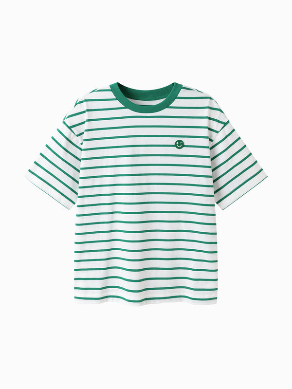 White Green Kids Unisex Round V-Neck Short-Sleeved T-Shirt