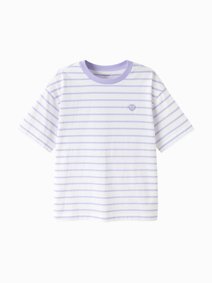 White Purple Kids Unisex Round V-Neck Short-Sleeved T-Shirt