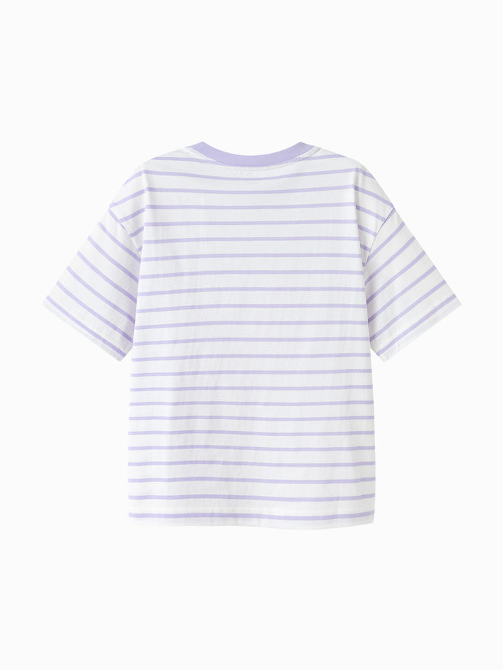 White Purple Kids Unisex Round V-Neck Short-Sleeved T-Shirt