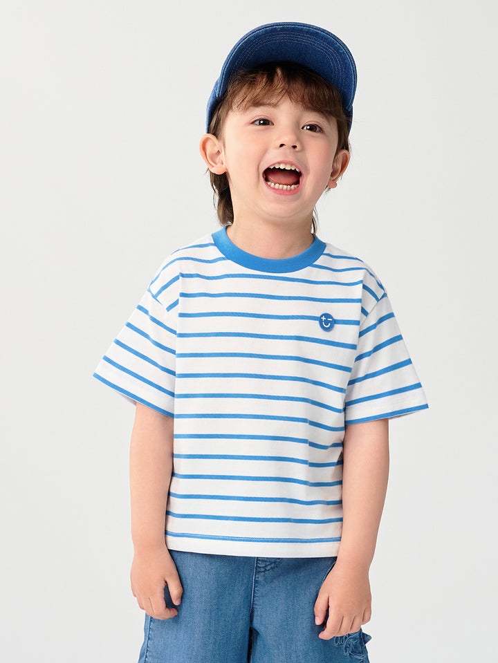 White Blue Kids Unisex Round V-Neck Short-Sleeved T-Shirt