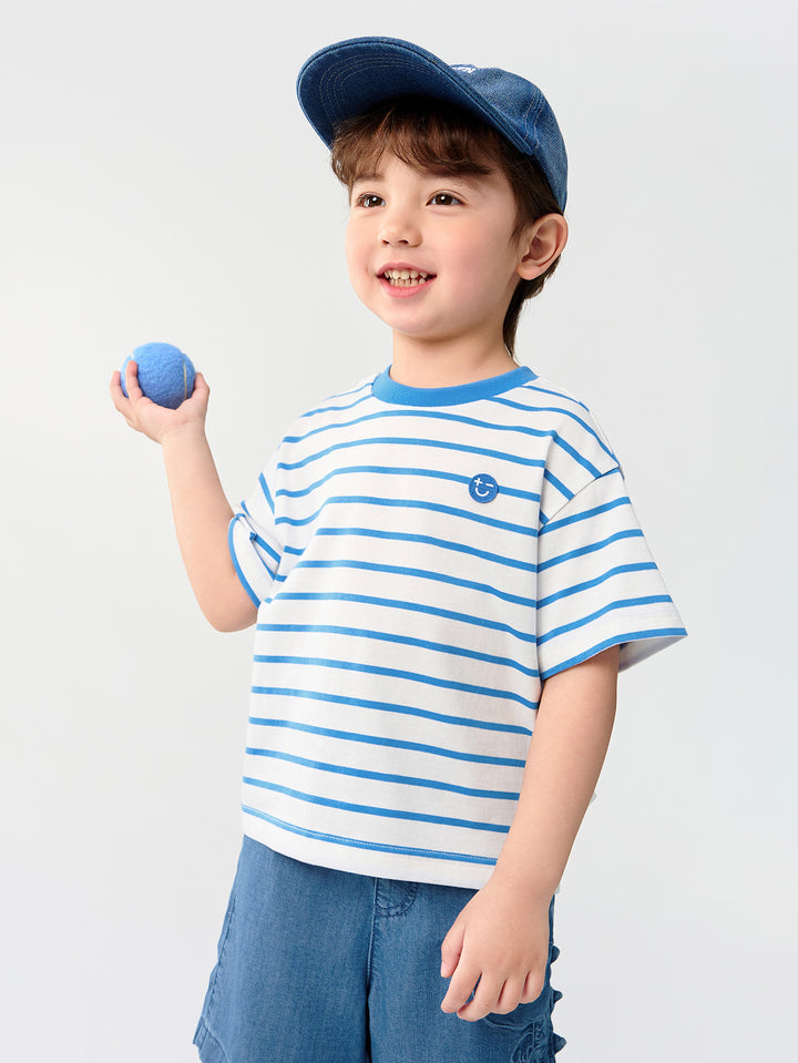 White Blue Kids Unisex Round V-Neck Short-Sleeved T-Shirt