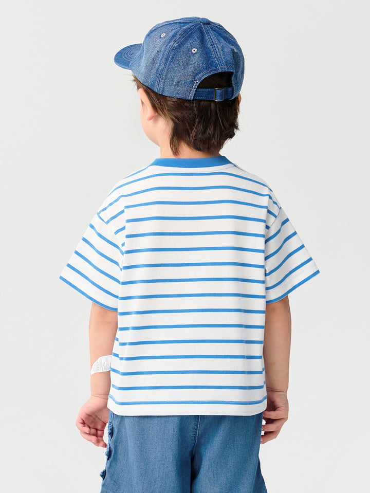 White Blue Kids Unisex Round V-Neck Short-Sleeved T-Shirt