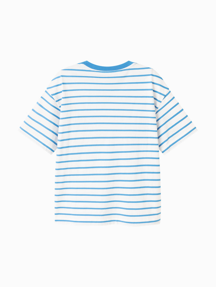 White Blue Kids Unisex Round V-Neck Short-Sleeved T-Shirt