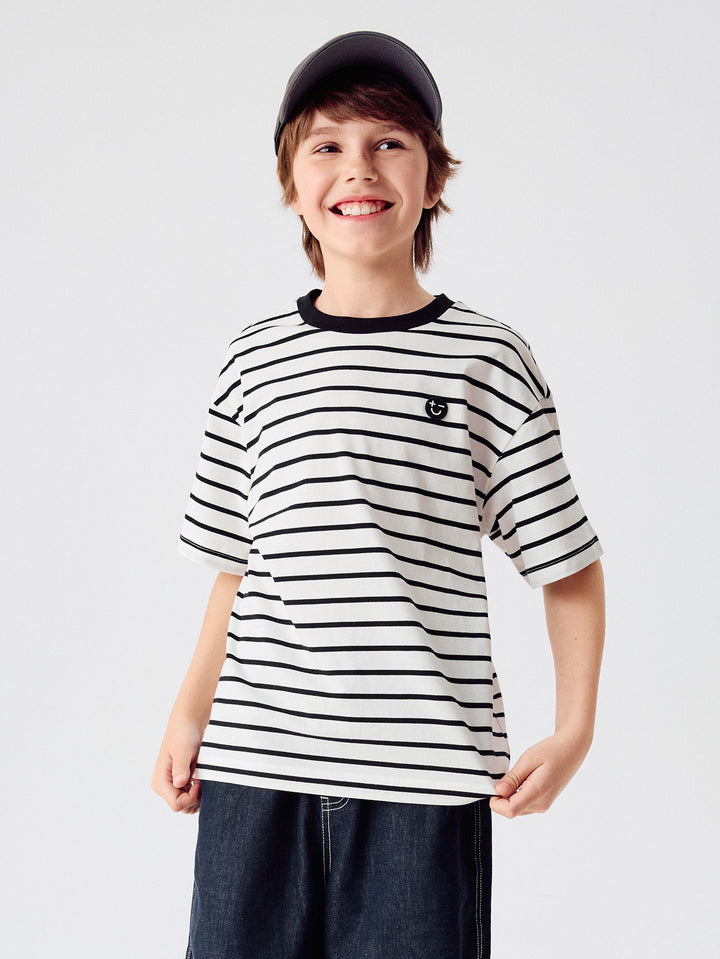 White Black Kids Unisex Round V-Neck Short-Sleeved T-Shirt