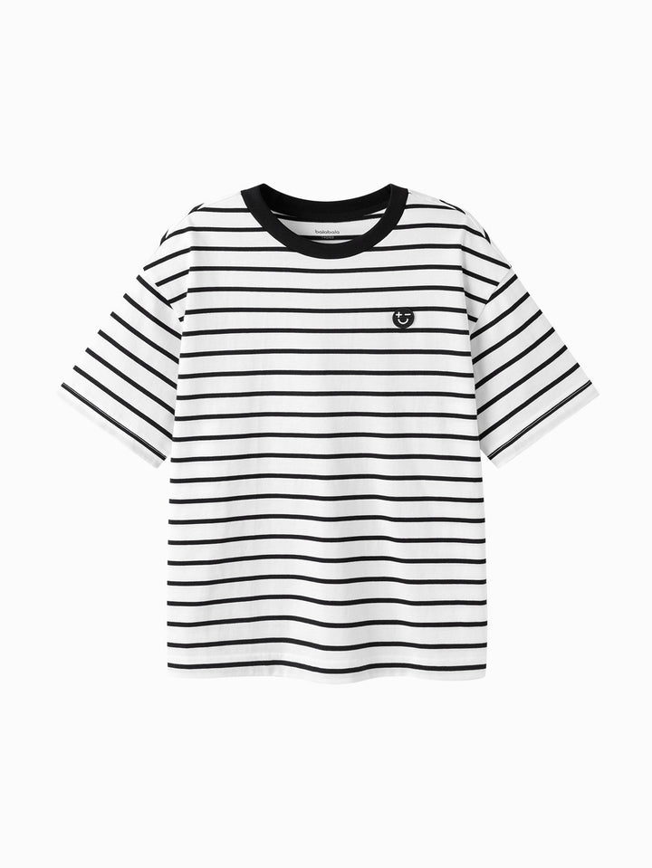 White Black Kids Unisex Round V-Neck Short-Sleeved T-Shirt