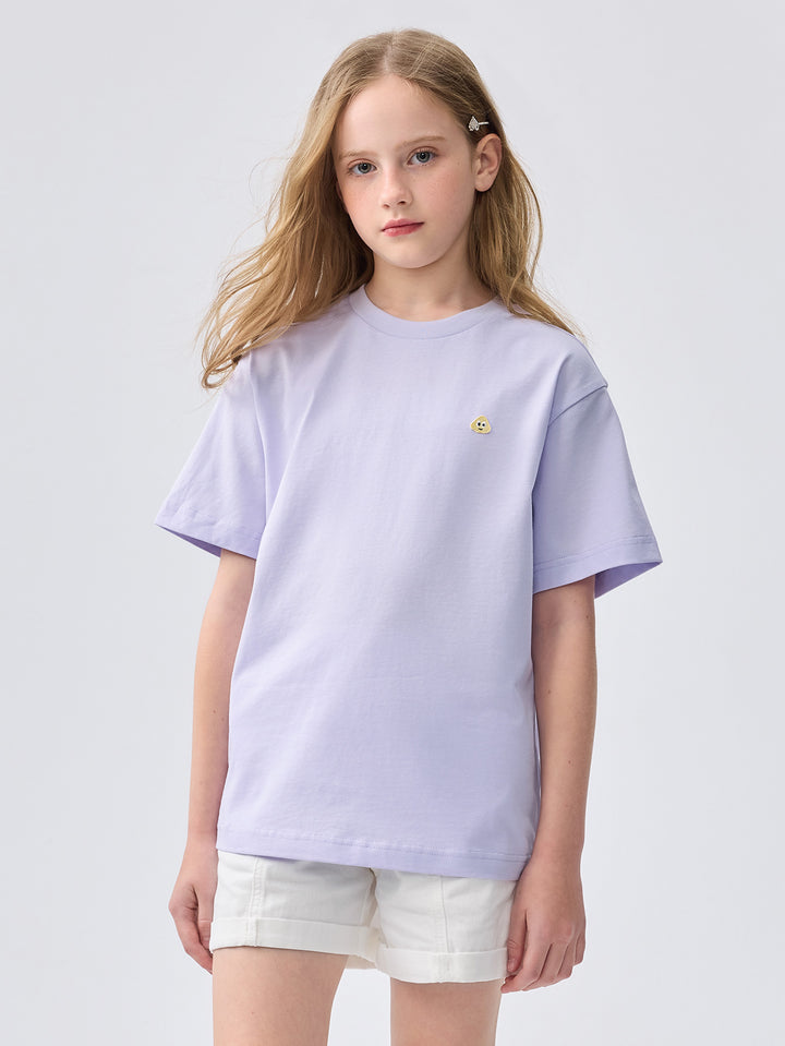 White Purple Kids Unisex Round V-Neck Short-Sleeved T-Shirt