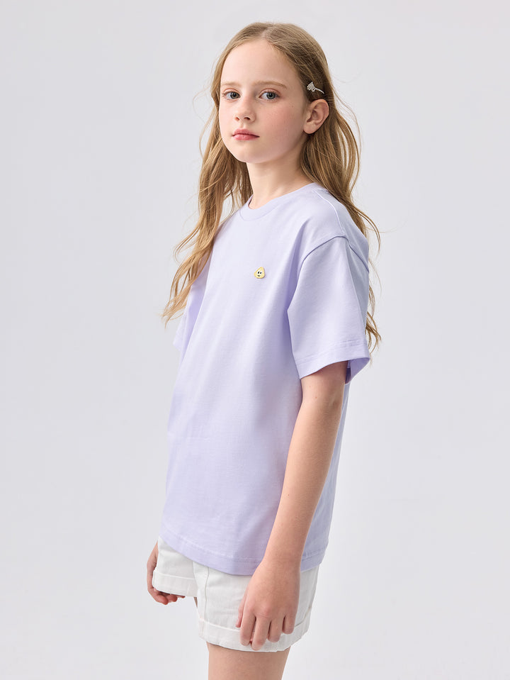 White Purple Kids Unisex Round V-Neck Short-Sleeved T-Shirt