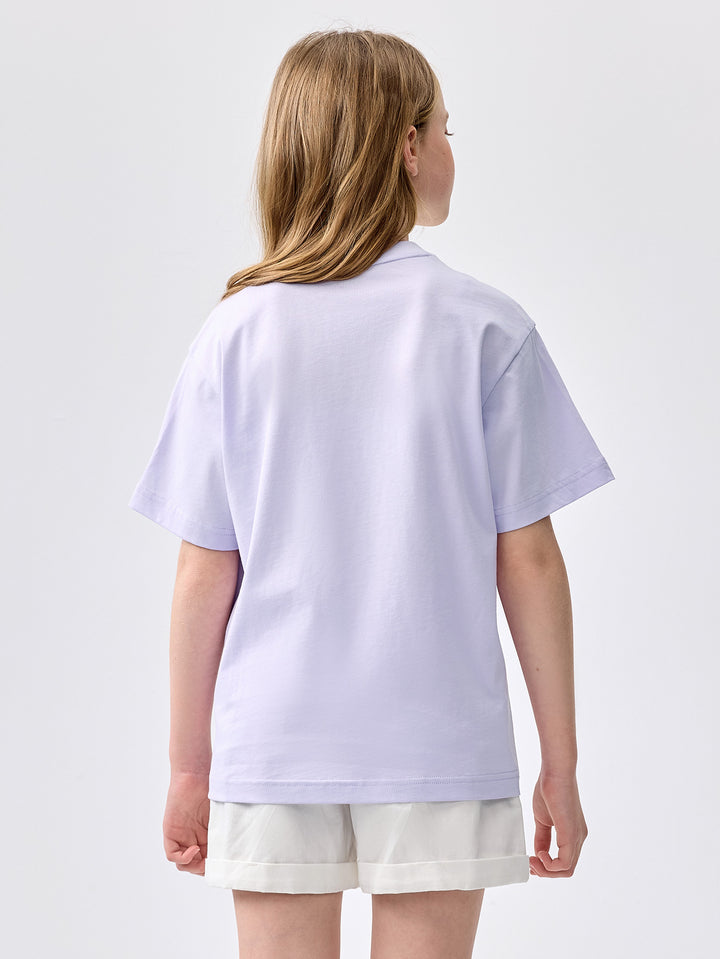 White Purple Kids Unisex Round V-Neck Short-Sleeved T-Shirt