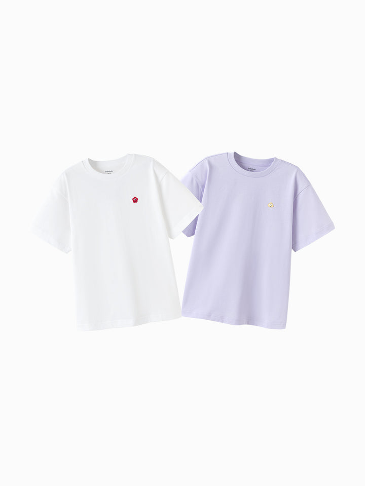 White Purple Kids Unisex Round V-Neck Short-Sleeved T-Shirt