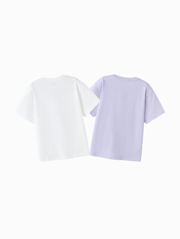 White Purple Kids Unisex Round V-Neck Short-Sleeved T-Shirt