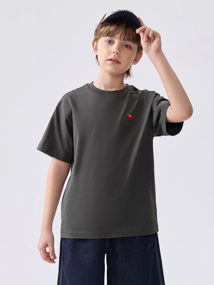 Coffee Gray Kids Unisex Round V-Neck Short-Sleeved T-Shirt