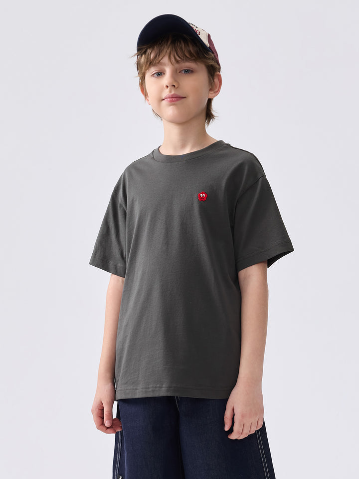 Coffee Gray Kids Unisex Round V-Neck Short-Sleeved T-Shirt