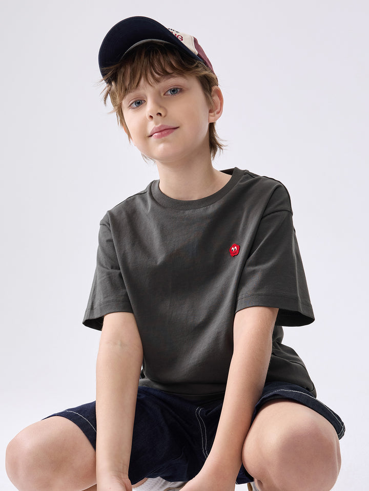 Coffee Gray Kids Unisex Round V-Neck Short-Sleeved T-Shirt