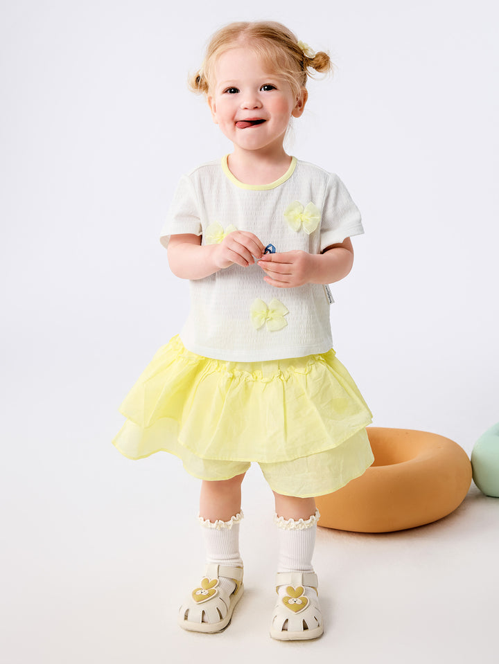 Raw White Baby Girl Knit Short Sleeve Suit