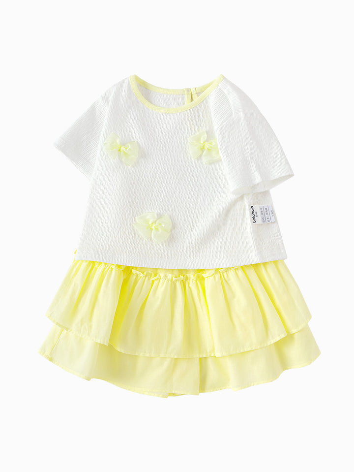 Raw White Baby Girl Knit Short Sleeve Suit