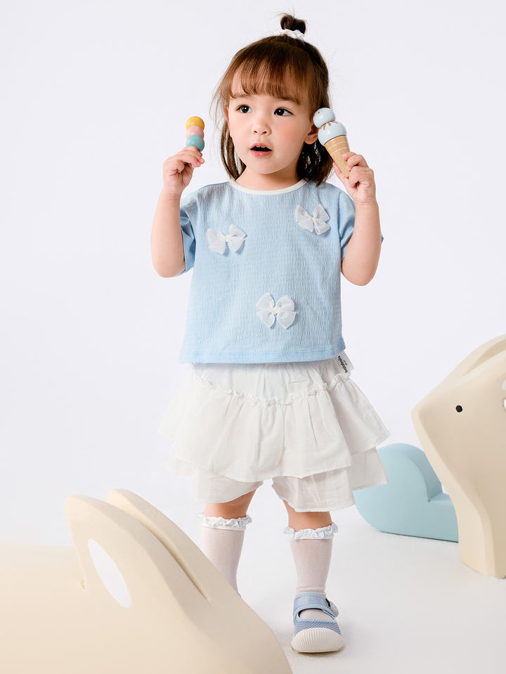 Powder Blue Baby Girl Knit Short Sleeve Suit