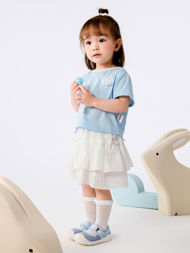 Powder Blue Baby Girl Knit Short Sleeve Suit