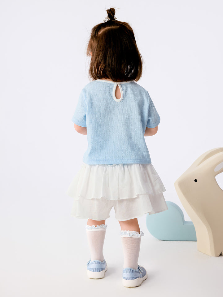 Powder Blue Baby Girl Knit Short Sleeve Suit